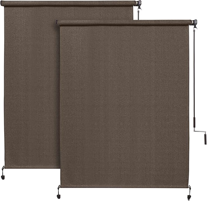 Coolaroo Outdoor Roller Shade with Wand - 90% UV Block Breathable Light Filtering Shade for Patio or Porch, Fade-Resistant, Easy-Clean Fabric, 4ft x 6ft, Mocha - 2 Pack