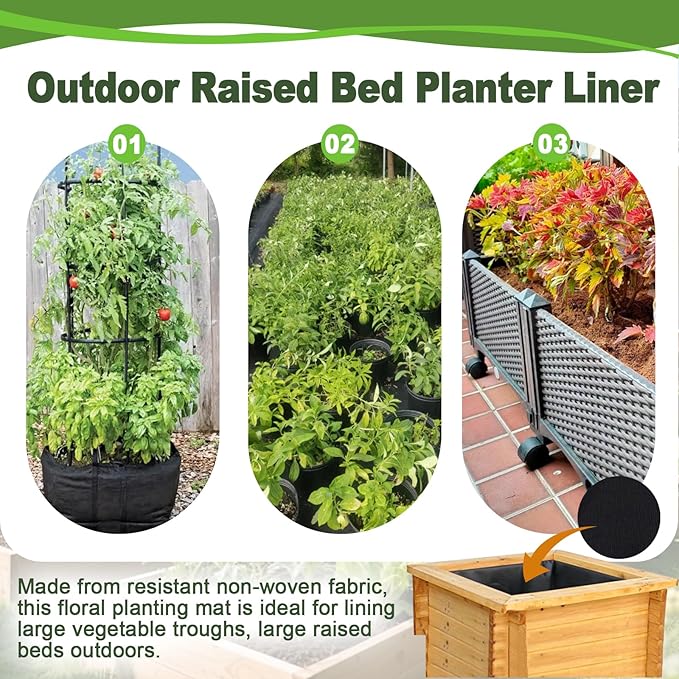 2 Pack Raised Garden Bed Liner, Raised Garden Bed Liner Non Woven, Fabric Planter Liner for Greenhouse Vegetable Gardening, Cuttable Plant Liner with Soil Containment & Water Drainage