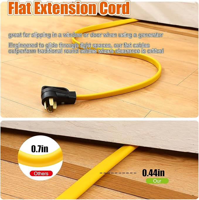 Tellegloww 15 FT Flat RV Generator Adapter Cord NEMA 14-50P to 4 X 5-20R/5-15R, 50A to 110V 15/20 A Household Outlet Adapter, 4 Prong 10 Gauge RV Generator Extension Cord, ETL Listed, Yellow