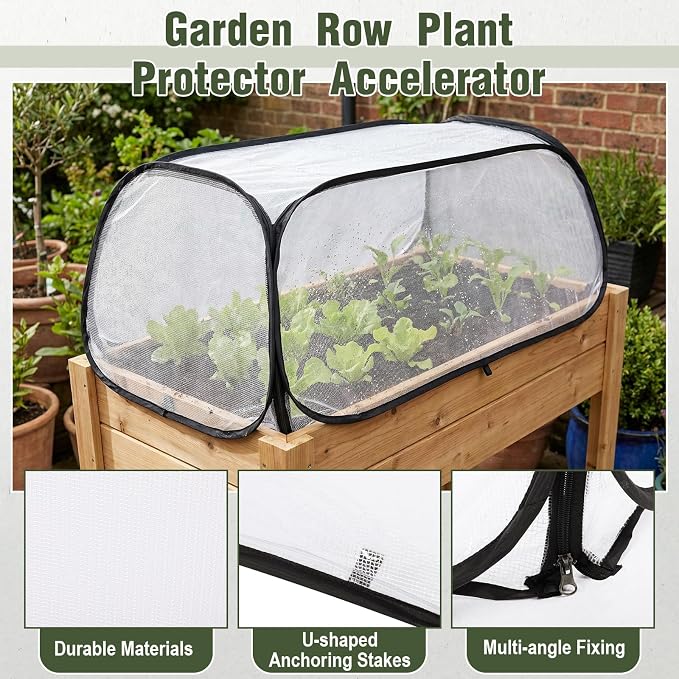 4 Pack Garden Covers for Raised Beds, 45 x 22 x 18 Garden Row Plants Cover Accelerator, Freeze Protection Greenhouse Cover for Raised Beds Protecting Seedlings Fruits with Ground Stakes