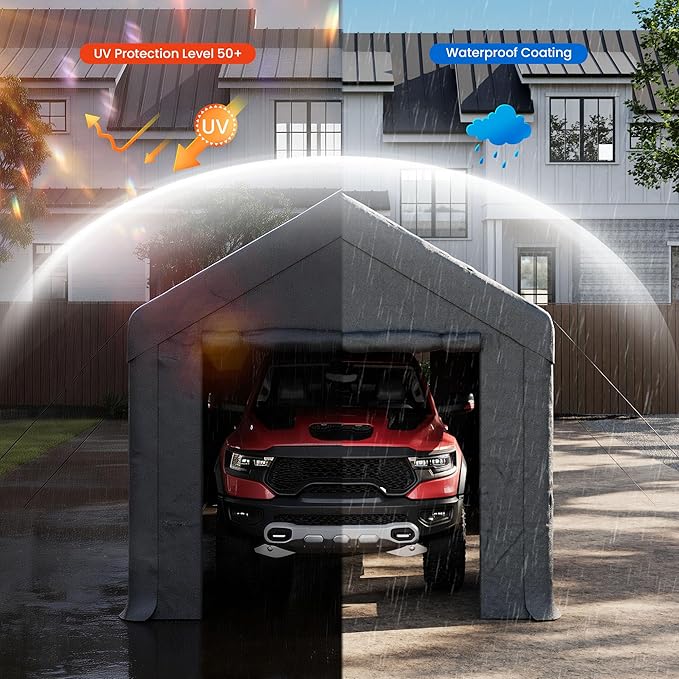 COSIEST 10'×20' Storage Shelter Outdoor Gable Roof Carport with Removable Side Walls, Heavy-Duty Garage Canopy Weatherproof PE Cover, Multi-Purpose Vehicle/Tractor Shed for Backyard/Driveway/Farm