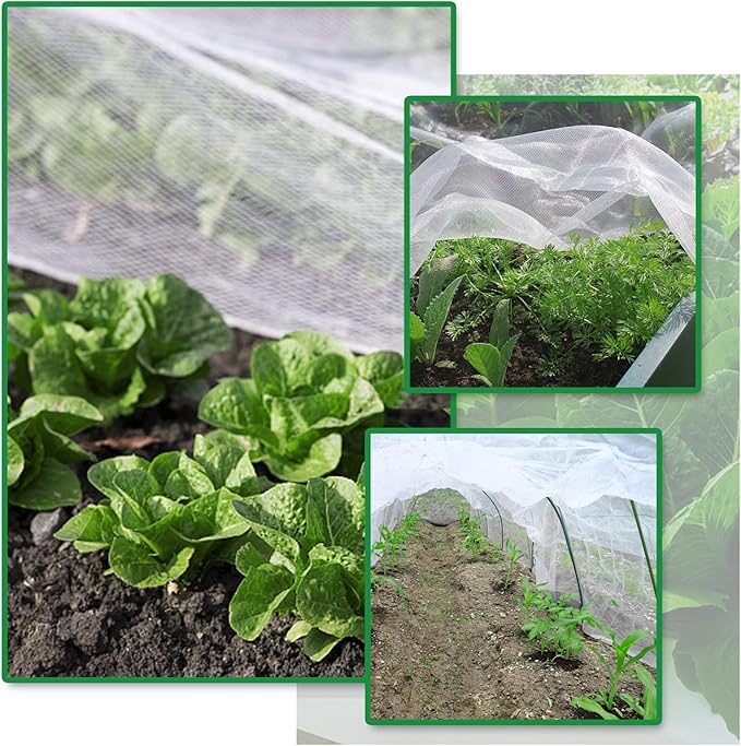 SnugNiture Garden Netting 10x50FT Ultra Fine Mesh Mosquito Netting Plant Covers, White Bird Netting Barrier Greenhouse Row Cover Protect Fruits Flower Vegetables from Birds Deer & Squirrels