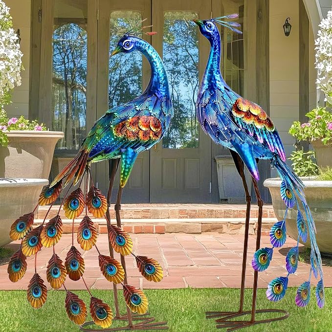 Kircust Metal Peacock Garden Statue and Sculpture, | Peacock Yard Art Lawn Decor Large Bird Garden Sculptures & Statues for Patio, Backyard, Pond, and Home Decoration