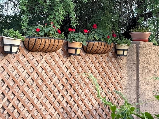 24 Inch Window Box Planters 4 Pack with Coco Liners, Rustproof Metal Hanging Flower Boxes for Outdoor Railing, Fence and Window Sill （4 Pack）