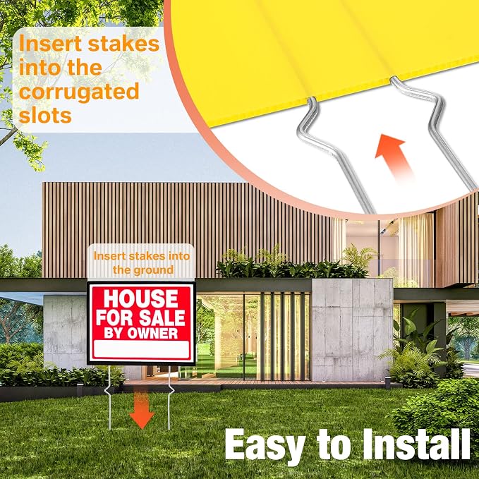 Tatuo 48 Pcs Yard Sign Stakes Heavy Duty 16.5'' Wire Yard Stakes Alternative to H Frame Metal Reusable Sign Holder for Spring Summer Lawn Corrugated Plastic