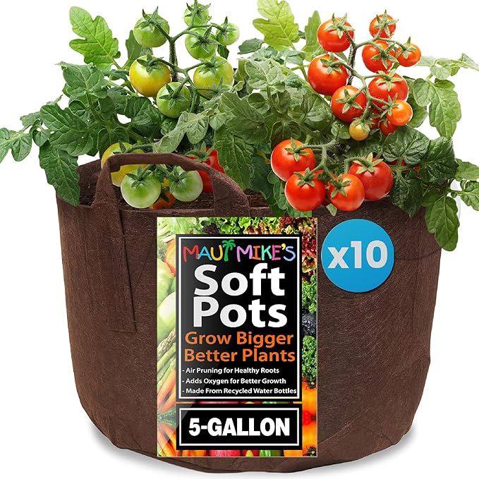 Best Root Pouch (5 Gallon)(10 Pack)(11"w x 10.25"H) Garden Grow Bag Container With Handles. Grow Bigger and Healthier Tomatoes, Veggies and Herbs In Soft Pots.