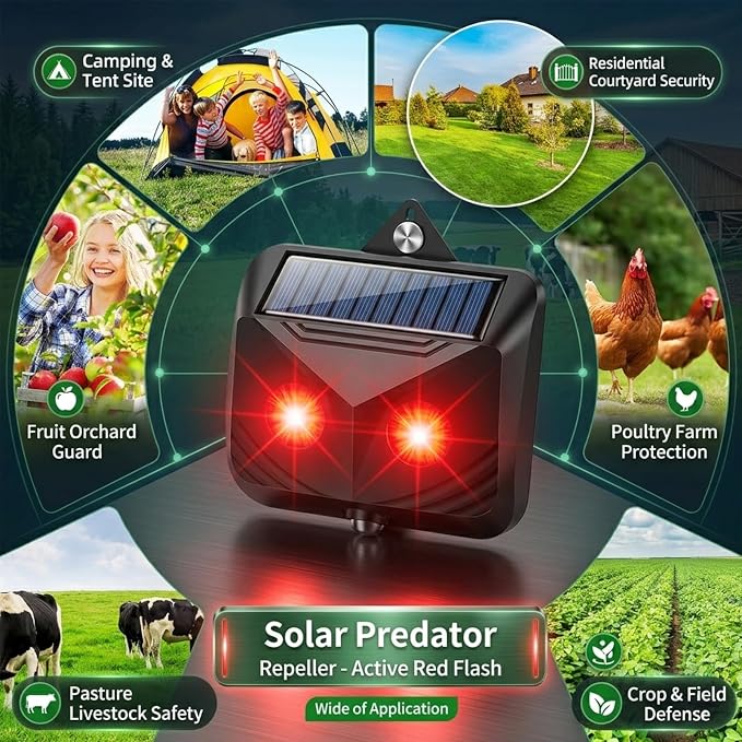 2026 Solar Nocturnal Animal Repellent Outdoor (4 Pack),Predator Eyes Coyote Deterrent & Skunk Repellent for Yard,Flashing Predator Lights Deer Fox Raccoon Repeller Device for Garden Chicken Coop (4)