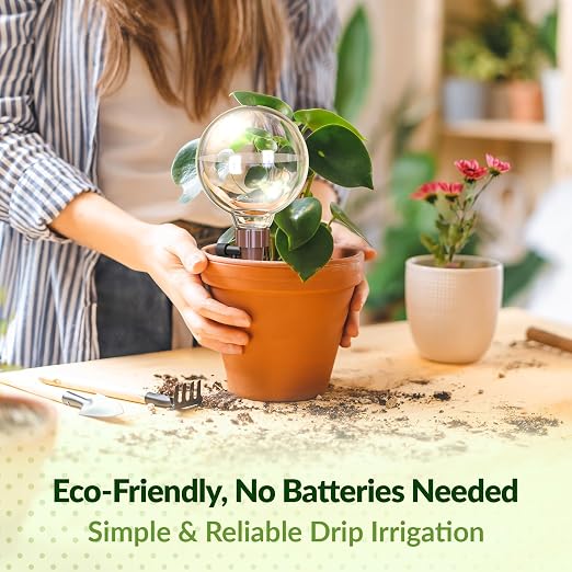 NiHome Plant Self-Watering Globes for Busy Individuals & Travelers, Long-Lasting Moisture Consistent Dripper Spike for Indoor Plants, Adjustable Flow Valve Easy to Refill & Maintain (4-Pack)