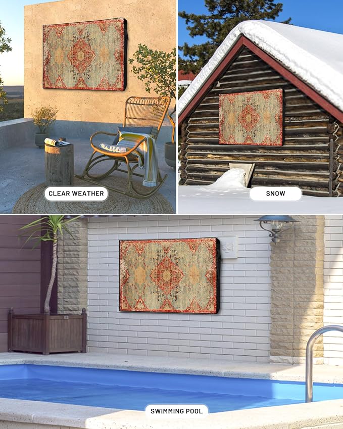 Outdoor TV Cover Waterproof Weatherproof 70 to 75 Inch, Retro Murals Wallpaper Medieval Turkish Patterns Outside TV Covers with Zipper Flap, TV Screen Protectors for LED LCD OLED Television
