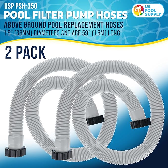 U.S. Pool Supply Above Ground Pool Hose Replacement 1.5" Diameter x 59" Long, Pack of 2 - Compatible with Intex 29060E, Pool Filter Pump Hoses, Sand Filters, Saltwater Systems with 1,500 to 2,500 GPH