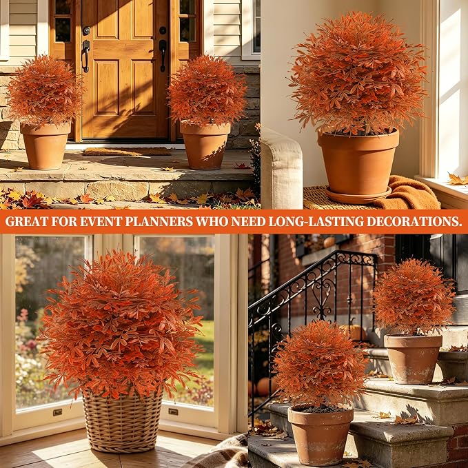 Grooy 2 Pack Artificial Fall Cedar Topiary Trees with Spike | UV Resistant PE Material, Realistic Flush Appearance, Zero Maintenance, Durable Ground Spike, Decor for Indoor&Outdoor