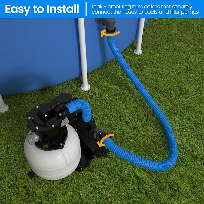 1.5" x 59" Pool Hose Replacement, Pack of 2 - Compatible with Above Ground Pools Filter Pump Hoses, Sand Filters, Saltwater Systems (1,500-2,500 GPH), Blue
