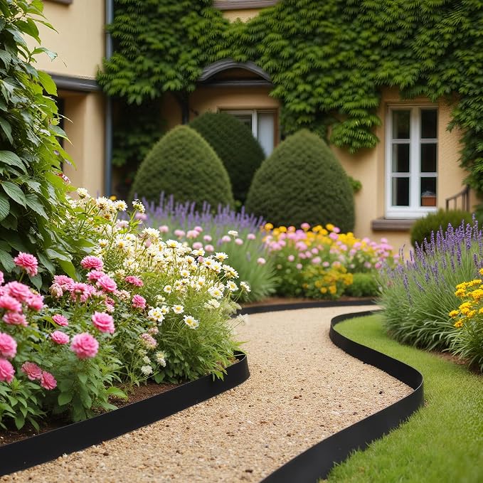 VEVOR Landscape Edging, 66 ft x 4 in Plastic Garden Border Edging with 60 Spikes & 2 Ground Stakes, No Dig, Flexible Lawn Edgings Roll, UV-Resistant Mini Fence Borders for Flower Beds Yard Paver