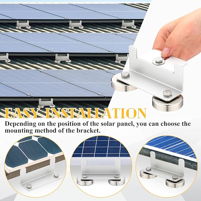 1200 Lbs No Drill Magnetic Solar Panel Mount Bracket Solar Panel Mounting Z Brackets for Sheds, Roofs, Walls, Boats, Trucks, Trailers Lightweight Aluminum Corrosion-Free(Silver, 4 Pack)