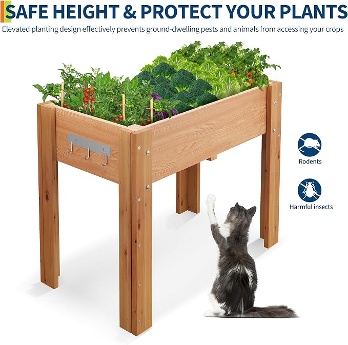 34x18x30IN Wooden Raised Garden Bed with Legs, Elevated Reinforced Large Planter Box for Vegetable Flower Herb Outdoor, Standing Growing Bed for Gardening/Backyard/Patio/Balcony, Liner Included