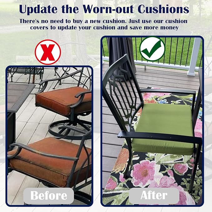 FLYMEI Patio Cushion Covers 24x24x4 Waterproof Outdoor Cushion Cover Replacement 2Packs Outdoor Seat Cushion Slipcover for Rattan Chair Sofa, Green