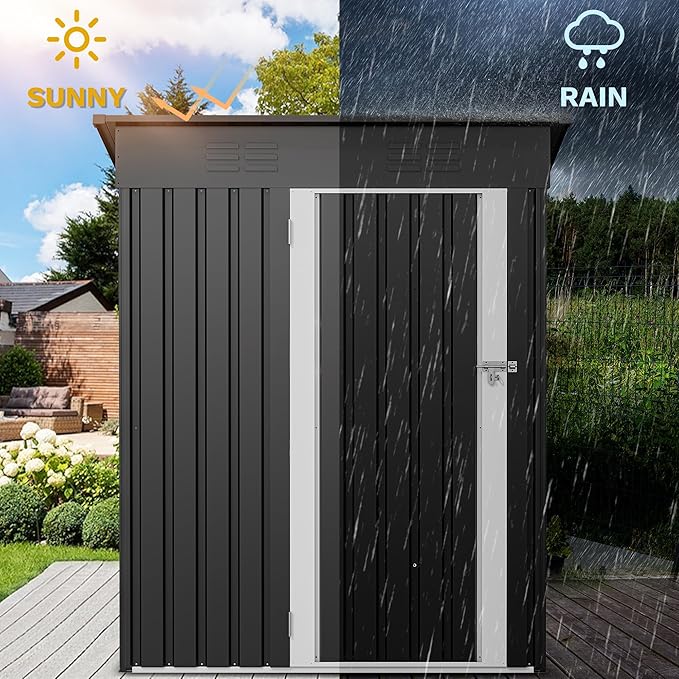 DWVO 5x3ft Metal Outdoor Storage Shed, Waterproof Tool Shed Heavy-Duty Storage Unit with Lockable Door and Vents, Ideal for Bicycles, Tools, Lawnmowers, Backyards, Patios, Lawns - Dark Gray