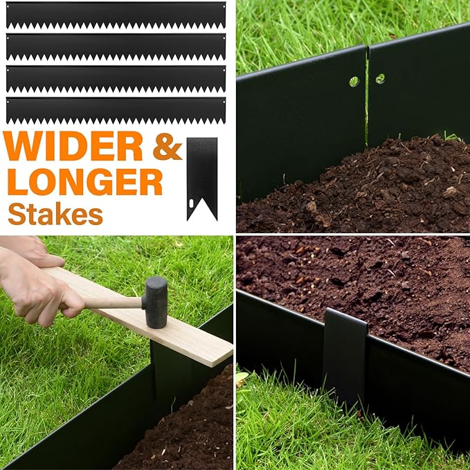 LAVEVE Landscape Edging Galvanized Steel Black, Hammer-in Metal Garden Edging Border with Clips, Suitable for Garden Fence, Paver Edging, Lawn and Yard