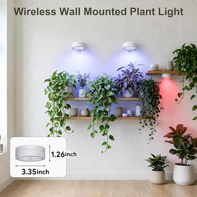2 Pack Rechargeable Grow Light for Indoor Plants, Cordless Magnetic Plant Lights for Indoor Growing, 6500k Full Spectrum LED Lighting with Timer & Remote, Stepless Dimming for Plant Shelf