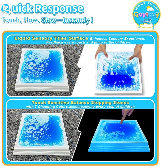 Light Up Stepping Stones for Kids Ages 3+, Sensory Stepping Stones with 7 Glow Colors & Liquid Motion, Non-Slip Indoor & Outdoor Toys for Toddler Balance & Motor Skills(6 Pack, Square)
