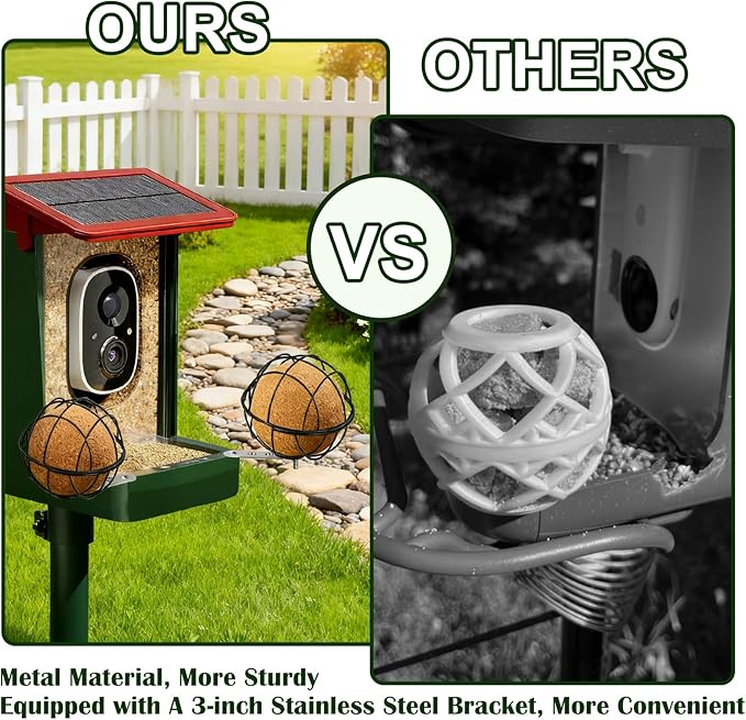 Metal Suet Ball Holder, Black Bird Suet Ball Cage Durable Bird Feeder Accessories with 5mm Screw Hole and 2PCS Perch Extender Compatible with Outdoor Smart Feeders (2 PCS-Dia 3.15", Dia 2.75")