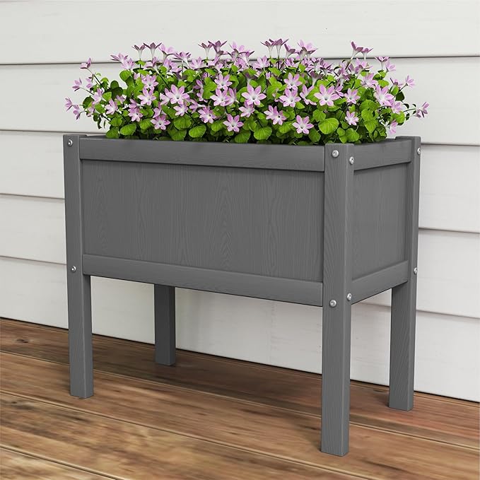 Raised Garden Bed with Drainage Hole Waterproof Small HDPE Elevated Planter Box with Legs Stable and Durable to Plant Herb Vegetable Flower,Patio,Balcony Outdoors/Indoors Gray