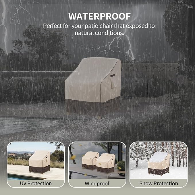 KylinLucky Extra Large Square Patio Chair Covers 2-Pack 40"x40"x36" 600D, Heavy Duty Waterproof Outdoor Chair Protectors with Full Security, Khaki