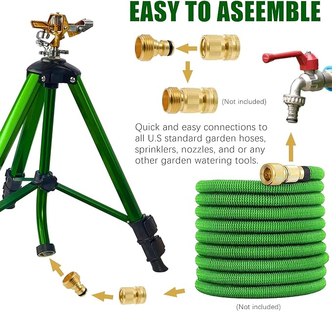 LIULO TOOL Impact Sprinkler on Tripod Base, 6 Pack Tripod Sprinklers with Brass Head, 360 Degree Large Area Irrigation with Extension Legs Flip Locks, Heavy Duty 3/4" Connector for Lawn Yard Garden