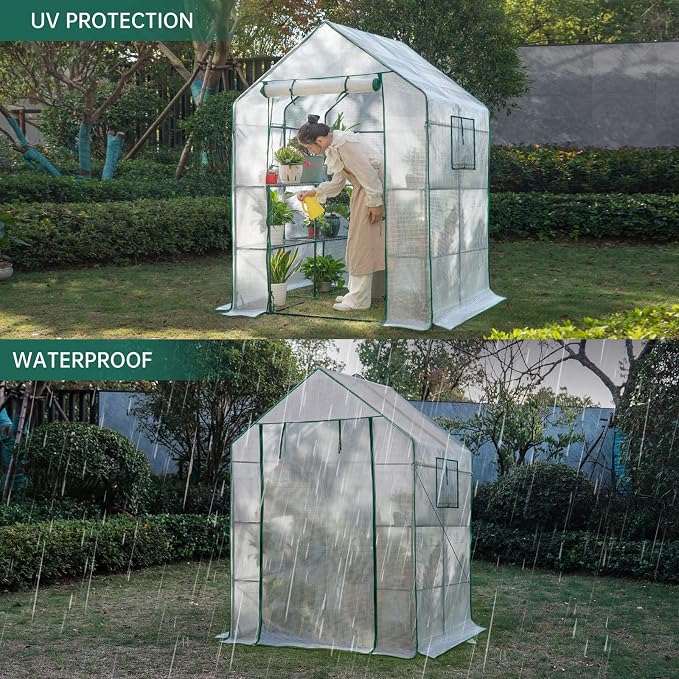 Greenhouses for Outdoors,Portable Walk in Greenhouse for Garden Plants that Need Frost Protection and Away from Animals(56"x55"x78")-White