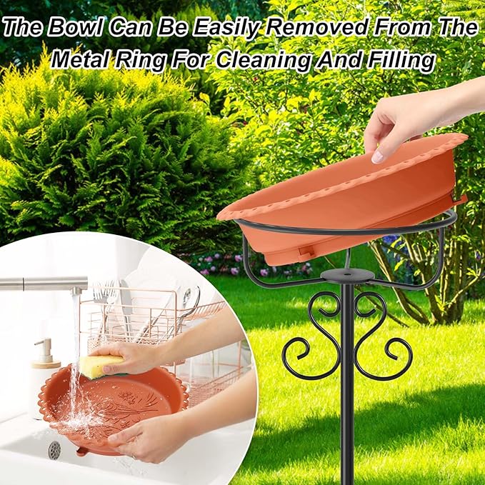 Bird Bath for Outside,Outdoor 12" Birdbath Detachable Water Bowl,Vintage Freestanding Bird Baths Bird Feeder for Outdoors Garden Patio Yard Lawn Decor (Brown)