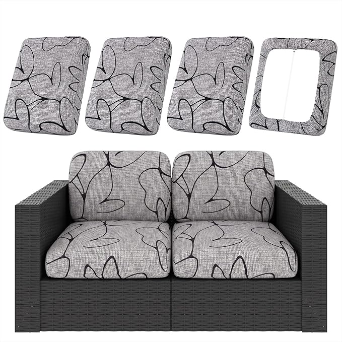 hyha 4Pcs Patio Cushion Covers, Stretch Outdoor Couch Cushion Covers, Washable Outdoor Chair/Sofa Slipcovers for Patio Furniture Cushions Protector with Elastic Bottom(Plain Art,Cover Only)