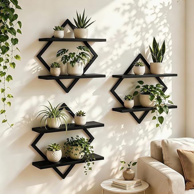 Set of 3 Wall Plant Holder, Black | Wall Planters for Indoor Plants, Window Plant Shelves, Floating Wall Shelves, For Plants, Books, Photos