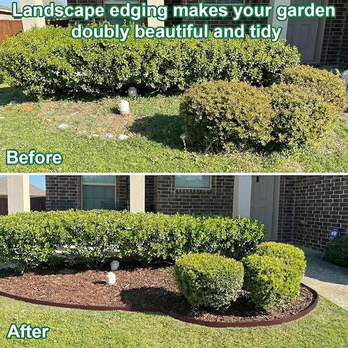 Landscape Edging, 3IN Tall Garden Edging Borders,Flexible Lawn Edging Border Kit,Mini Plastic Fence for Yard Flowerbeds,Grass (Brown, 3 in x 49 FT)