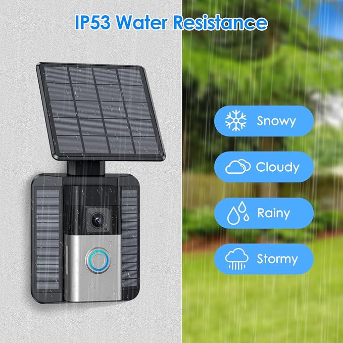 NANW Solar Charger Compatible for Ring Video Doorbell 3/3 Plus/4/Battery Doorbell Plus/Battery Doorbell Pro - 2-Prong Port Charging only, Efficient Solar Panel Mount, Adjustable Solar Charger
