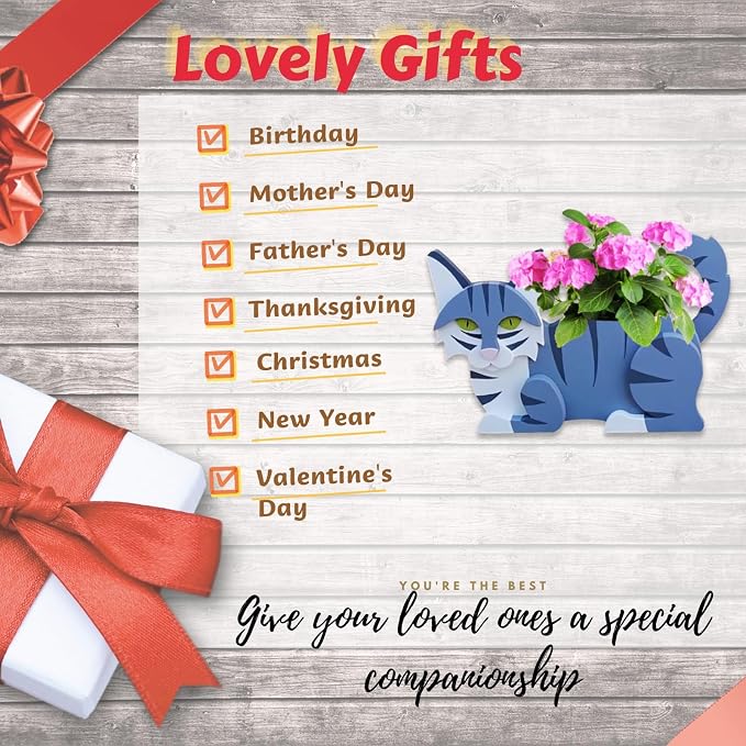 Sapphire White Cat Planter,Cute Cat Flower Pot,Gifts for Pet Lovers,Unique Animal Plant Pots,Office,Indoor Outdoor Garden Decor（12.5 * 5.12 * 7.8in）