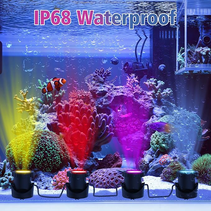 T-SUN Color Changing LED Pond Lights with Blueooth APP Control, IP68 Waterproof Submersible Underwater Pond Lights for Aquarium, Fish Tank, Pool, Garden, Yard Ponds (Set of 4)