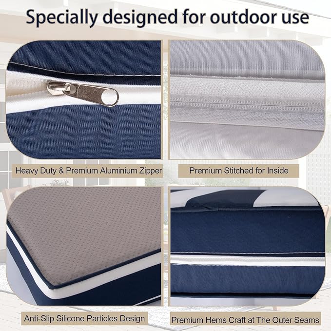 Outdoor Cushion Covers for Patio Furniture, Patio Cushion Covers Replacement with Zipper, Waterproof & Fade Resistant,Only Cover (Blue and White Stripes, 25.6Lx25.6Wx4H - Only Covers)