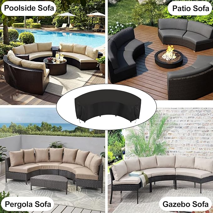 OutdoorLines Waterproof Curved Outdoor Sectional Cover - UV Resistant Windproof Patio Sectional Sofa Covers for Deck, Lawn and Backyard, Heavy Duty Furniture Covers (150Lx36Dx38Hx112FL, Black)