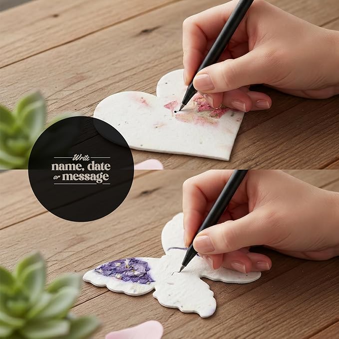 Combo Seed Paper - 24pcs Hearts & 24pcs Butterflies, Writable & Plantable Wildflower Gifts for Mom this Mother’s Day, Use for Shower Favors Weddings, Heart Party Favors or Easter Decoration