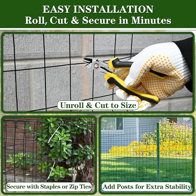 Black PVC Coated Chicken Wire Fencing 2 Inch x 3 Inch 48 Inch x 50 Ft 16GA Welded Wire Fence, Garden Border Fencing Roll Vinyl Coating Metal Wire Mesh for Yard Dog Vegetable, Vegetable Poultry Netting