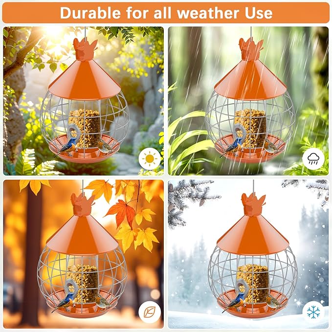 Caged Bird Feeder Squirrel Proof,Large Hanging Metal Bird Feeder for Outdoor,Easy to Fill & Detachable Cleaning,Attract Small Wildbirds,Wrens Finches Chickadee