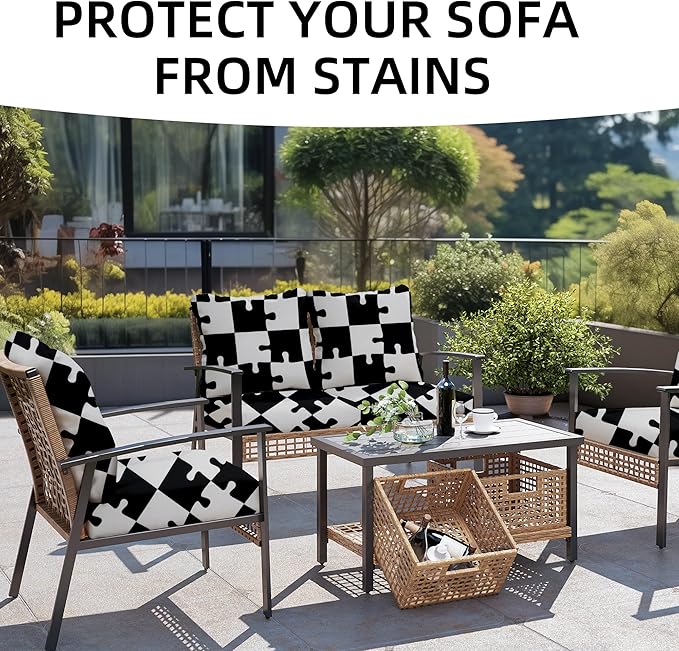 Outdoor Cushion Covers Set,8PCS Patio Furniture Couch Seat Slipcovers, Replacement for Sofa Sectional Chair(Cover，Only)