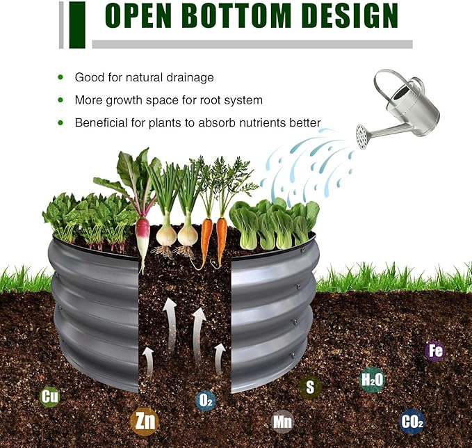 GrowHaus 2x2x1FT Galvanized Raised Garden Bed, Planter Boxes Outdoor Round Metal Garden Beds for Planting Vegetables Flowers Herbs 2 Pack Silver