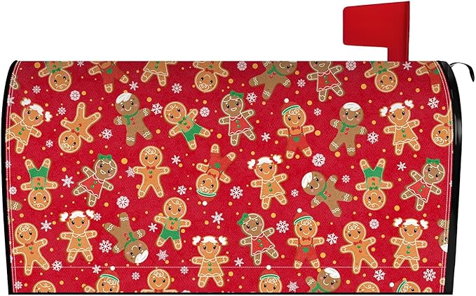 Merry Christmas Mailbox Cover Magnetic Christmas Gingerbread Mailbox Covers Winter Xmas Holiday Post Letter Box Cover for Garden Yard Decor 25.5x21 Inch