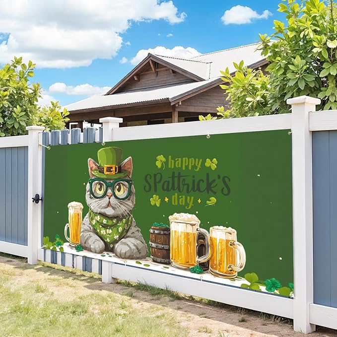 7 * 16FT Summer Garage Door Cover Decorations Sunset Palm Trees Garage Door Banner for Outdoor Indoor Summer Party Photography Backdrop (St. Patrick's Day, 6 * 13 ft)