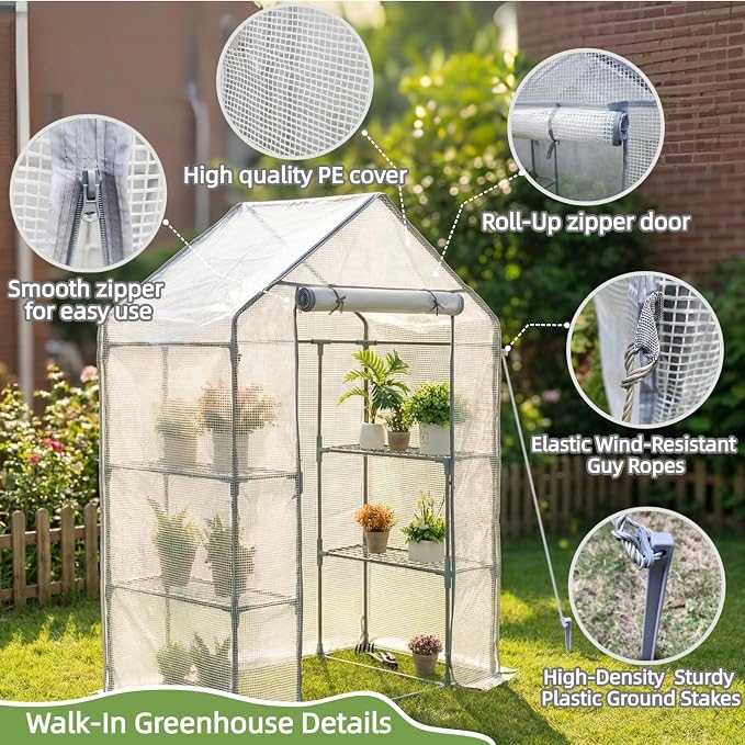 Walk-in Greenhouse 55*29*77in - Heavy Duty Outdoor Plant Shelter with Steel Frame & Durable PE Cover, Easy Assembly Garden Greenhouses for Patio/Lawn to Protect Plants from Frost & Rain