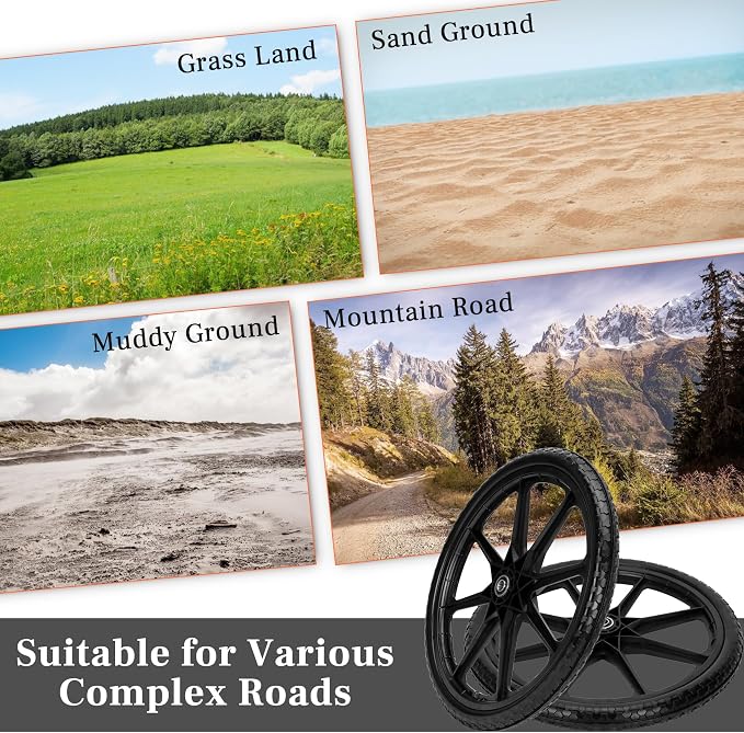 Upgraded 20" Flat Free Wheels Compatible with rubbermaid Wheelbarrow Tires, 20" Flat Free Tires with 5/8" and 3/4" Bearings Replacement for rubbermaid Cart Wheels/Big Wheel Utility Carts