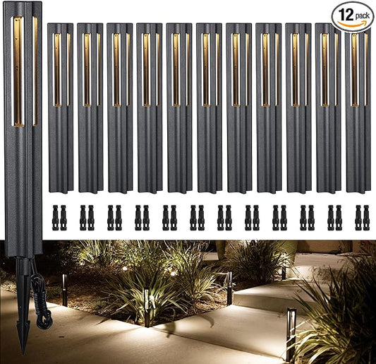 LEONLITE 12-Pack 3W LED Low Voltage Path Lights Aluminum 3000K Black | Landscape Pathway Lights, Outdoor Landscape Lighting for Driveway, Garden, 12-24V AC/DC, ETL, IP65 Waterproof, Warm White