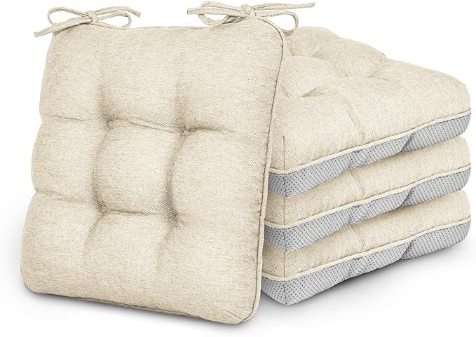 Love's cabin Memory Foam Chair Cushions Set of 4, 15.5"x15.5"x3.5" Indoor & Outdoor Seat Pads for Dining, Kitchen, Office, Patio Chairs - Beige