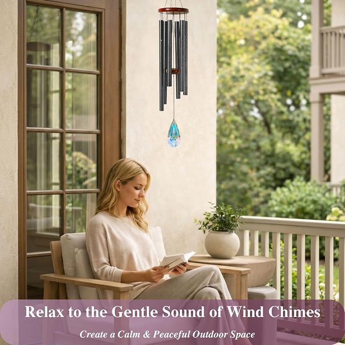 2in1 Design Luxury Beautiful Wind Chimes & Suncatcher, Deep Tone Wind Chime with Sun Catcher Prism for Window Patio Decor Crystal Wind Chimes for Outside Garden Gifts Women Gifts Unisex 32"